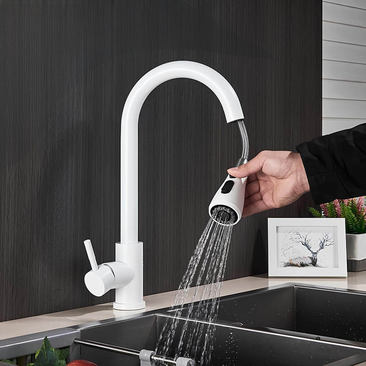 Robinet cuisine laiton douchette extractible 2 jets