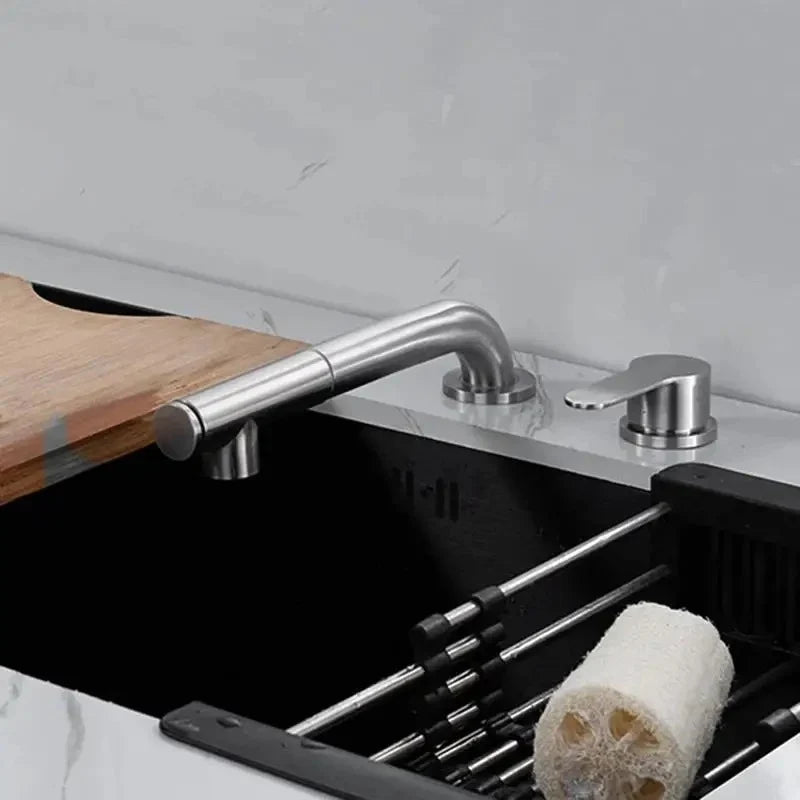 Robinet cuisine escamotable sous fenêtre douchette