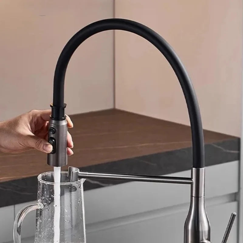 Robinet cuisine flexible noir mono-commande