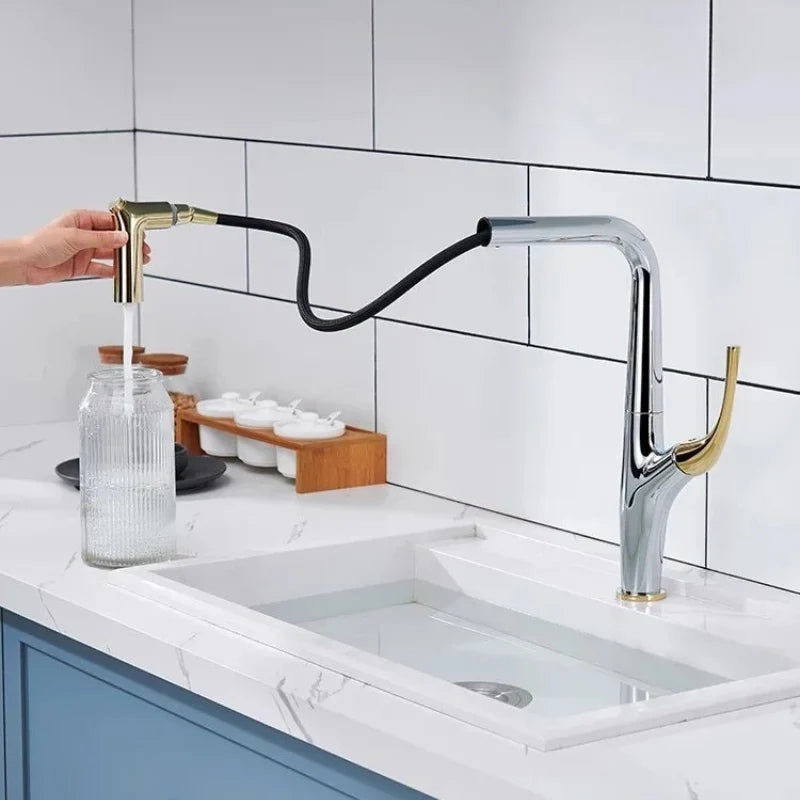 Robinet de cuisine champagne bec anguleux à douchette extractible