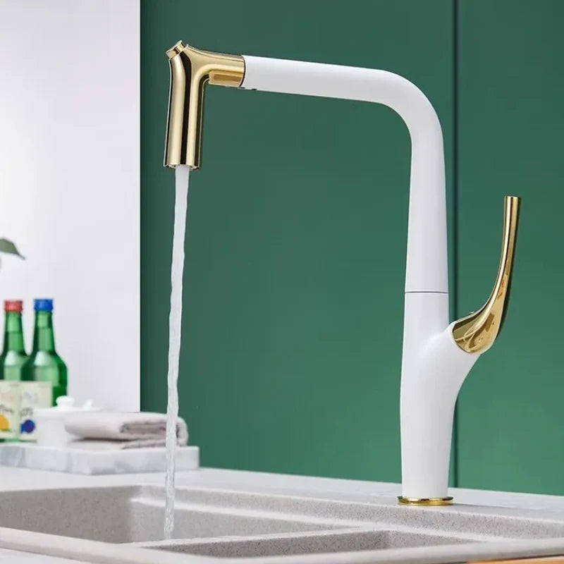 Robinet de cuisine champagne bec anguleux à douchette extractible