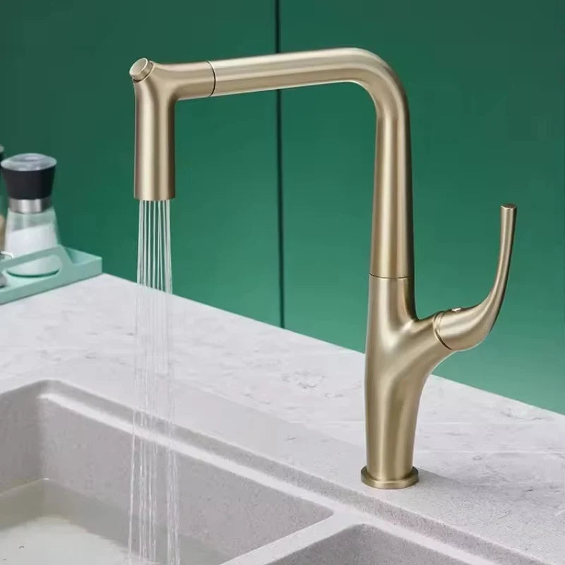 Robinet de cuisine champagne bec anguleux à douchette extractible