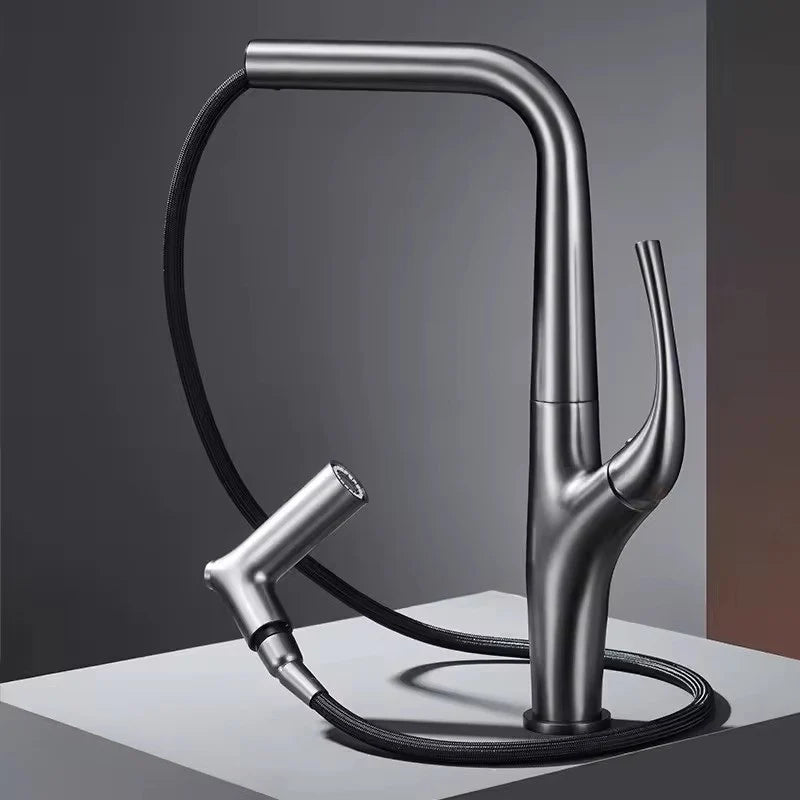 Robinet de cuisine champagne bec anguleux à douchette extractible