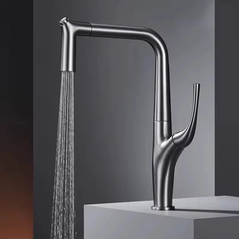 Robinet de cuisine champagne bec anguleux à douchette extractible