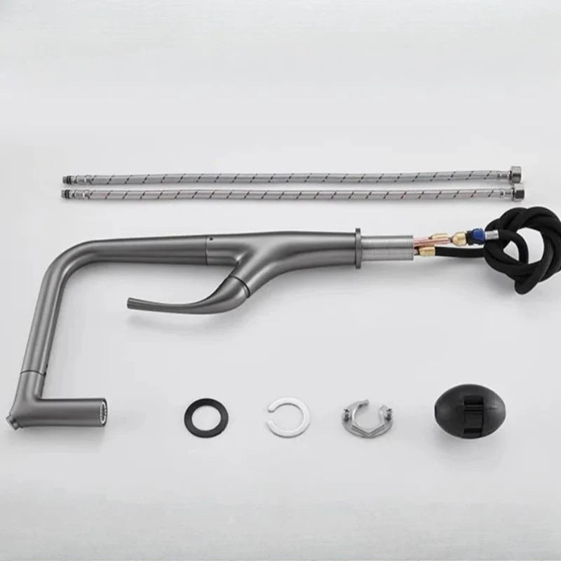Robinet de cuisine champagne bec anguleux à douchette extractible