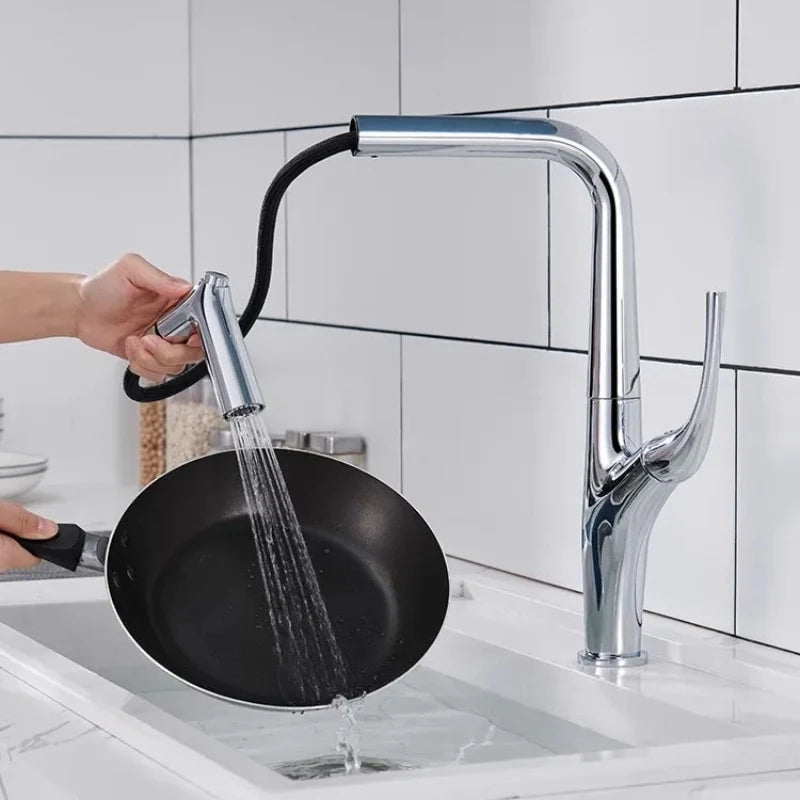 Robinet de cuisine champagne bec anguleux à douchette extractible