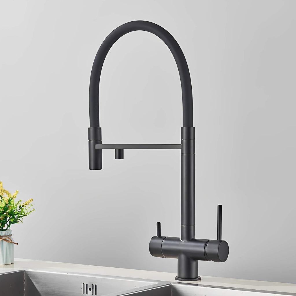 Robinet cuisine noir avec douchette et eau filtrée