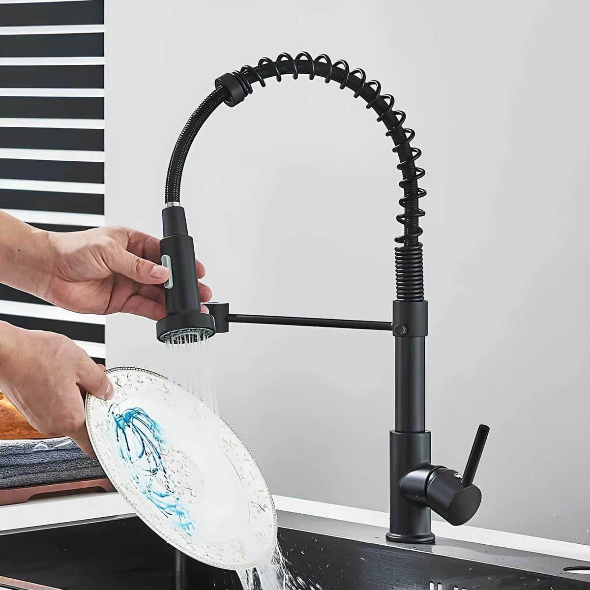 Robinet de cuisine avec douchette extractible et ressort