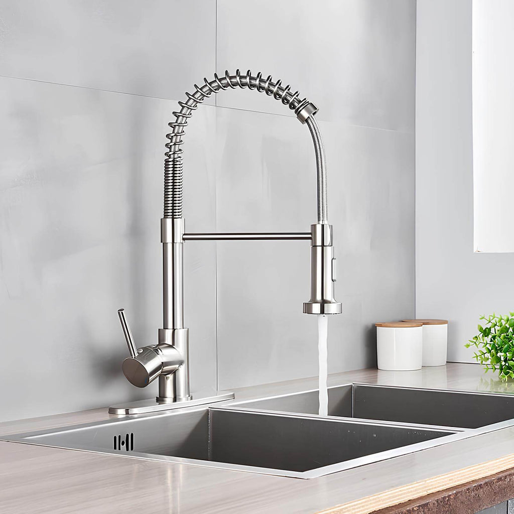Robinet de cuisine avec douchette extractible et ressort