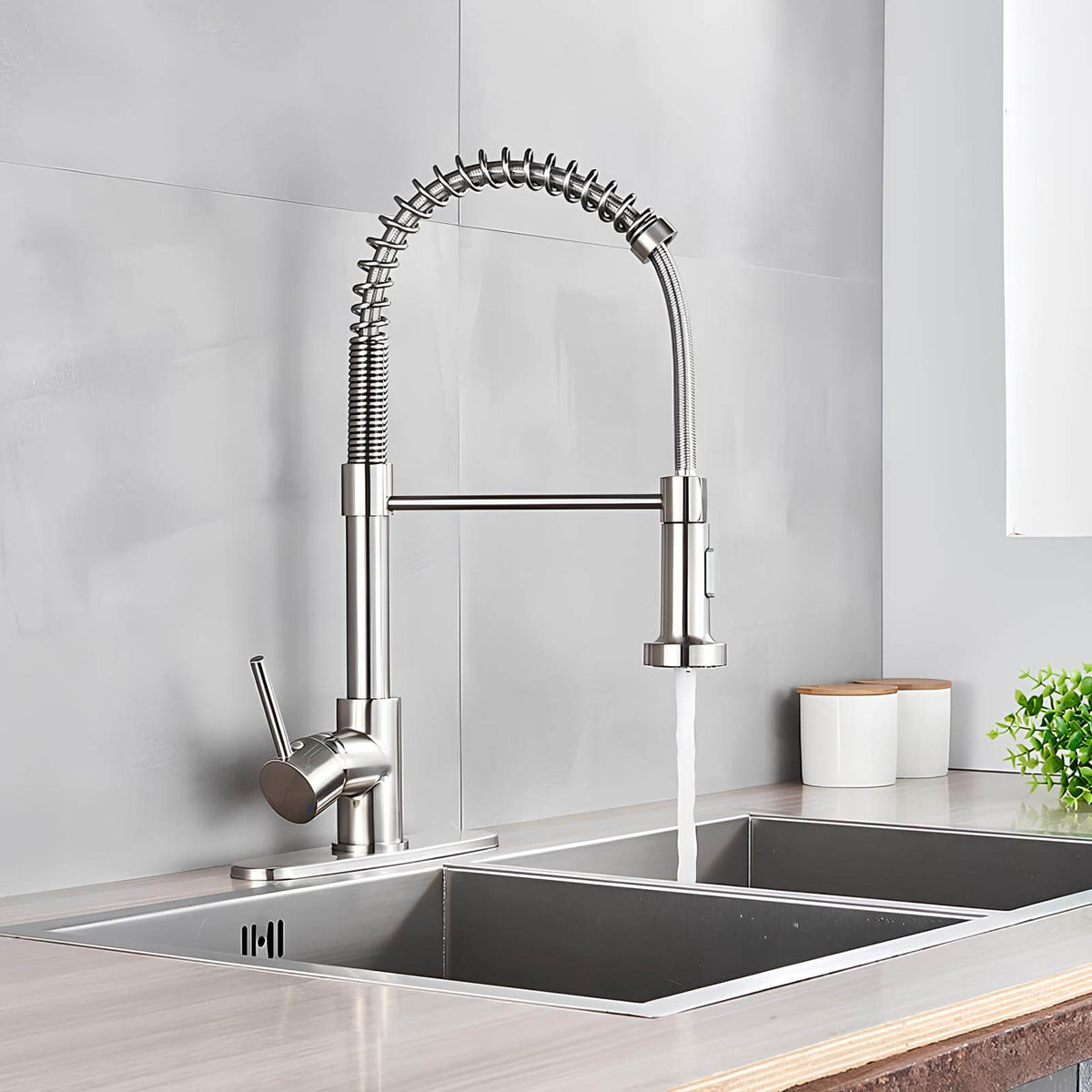 Robinet de cuisine avec douchette extractible et ressort