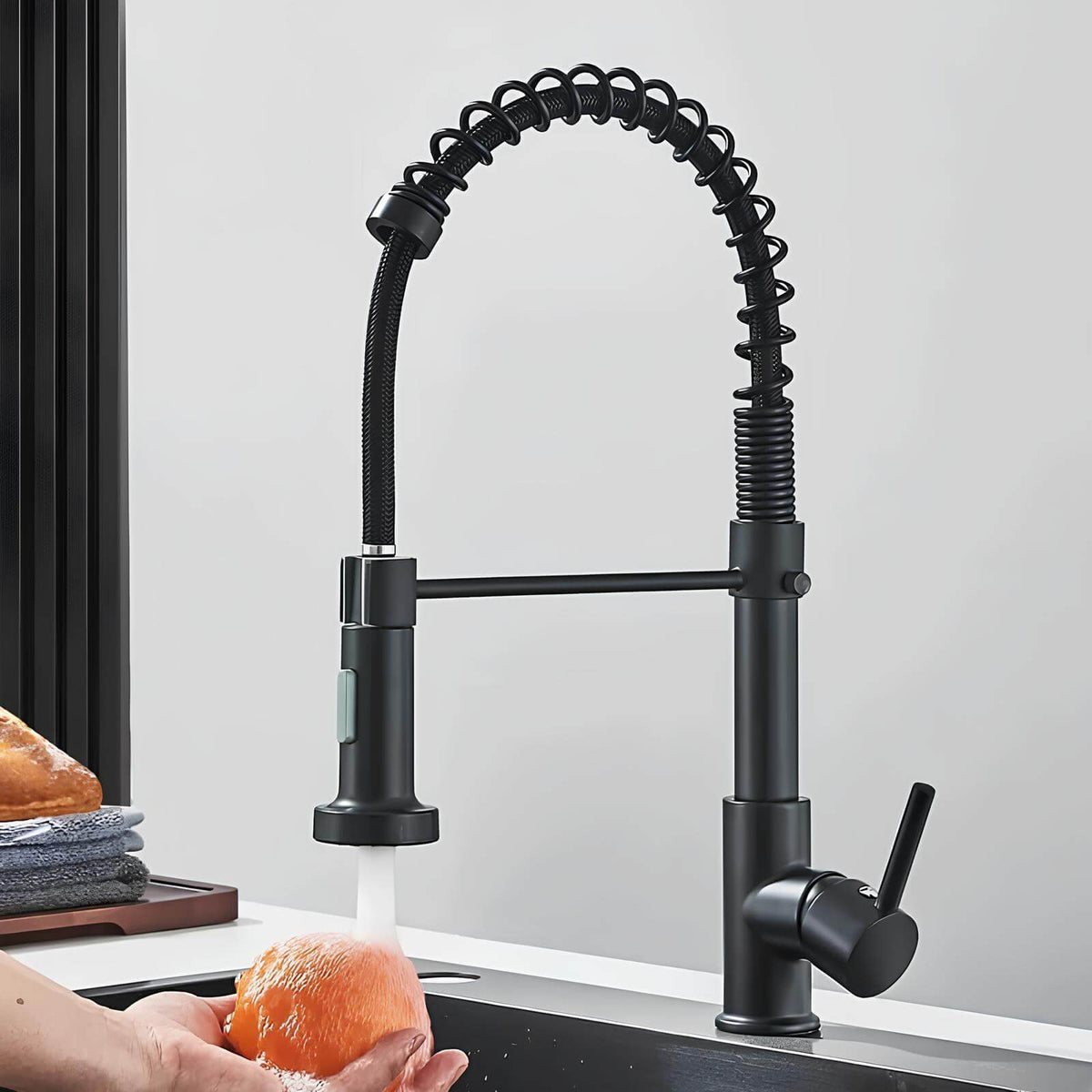 Robinet de cuisine avec douchette extractible et ressort