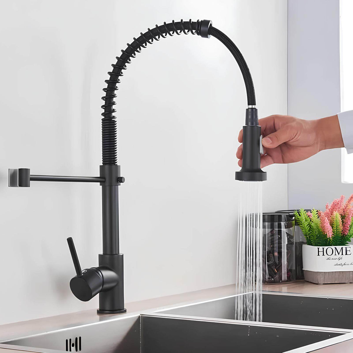 Robinet de cuisine avec douchette extractible et ressort