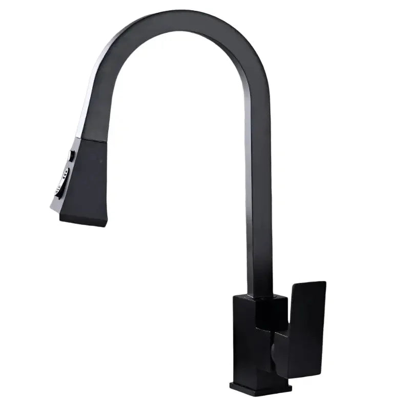 Robinet de cuisine noir base carrée à douchette extractible