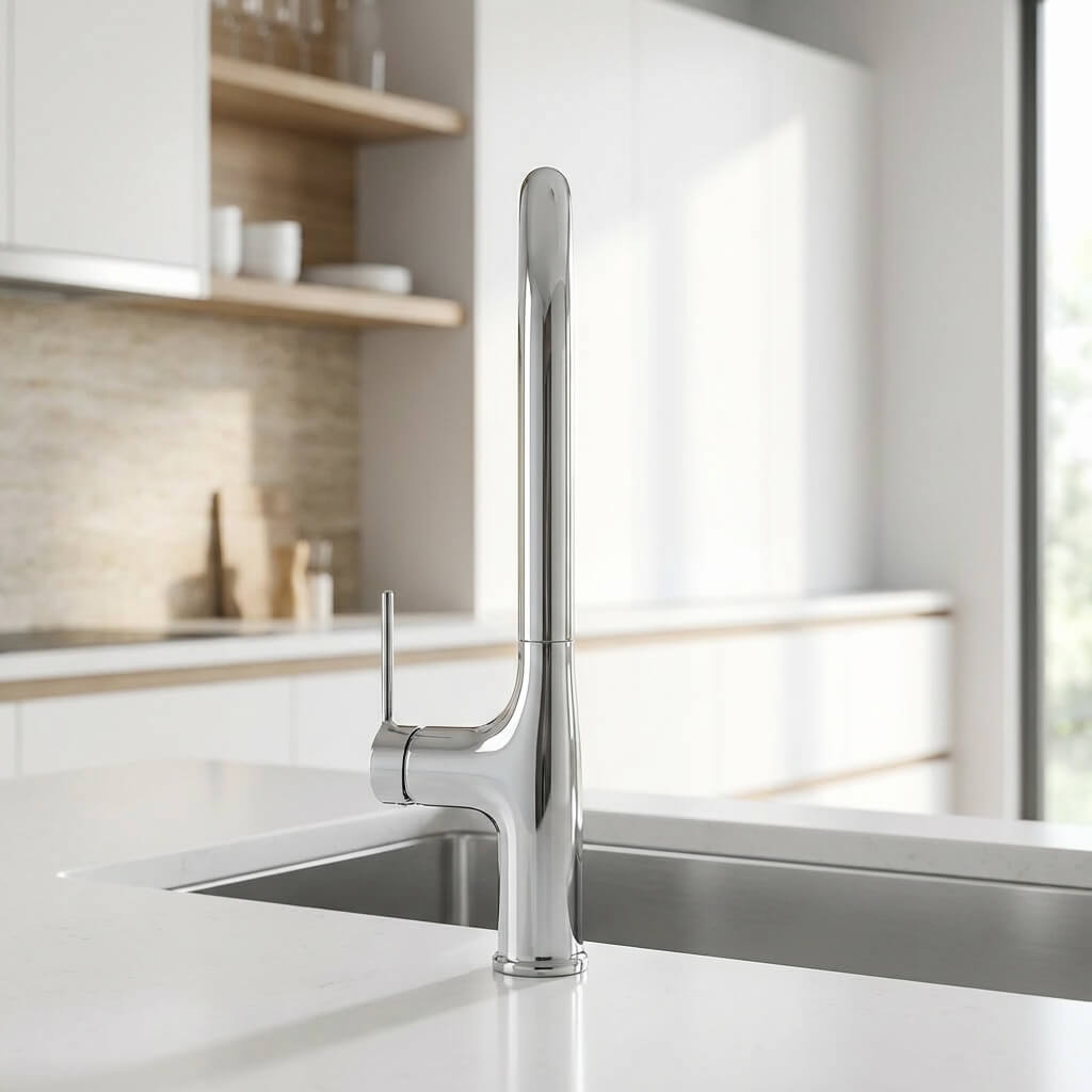 Robinet de cuisine extractible bec haut deux jets