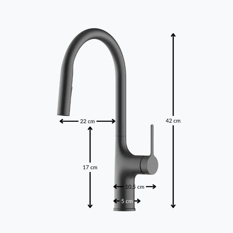 Robinet de cuisine extractible bec haut deux jets