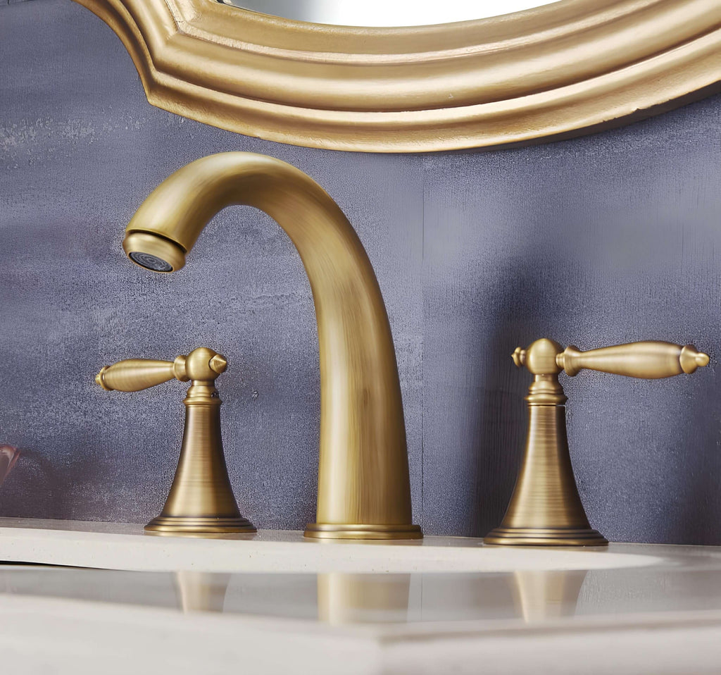 Robinet lavabo 3 trous bronze antique double poignée