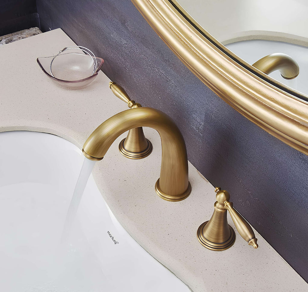 Robinet lavabo 3 trous bronze antique double poignée