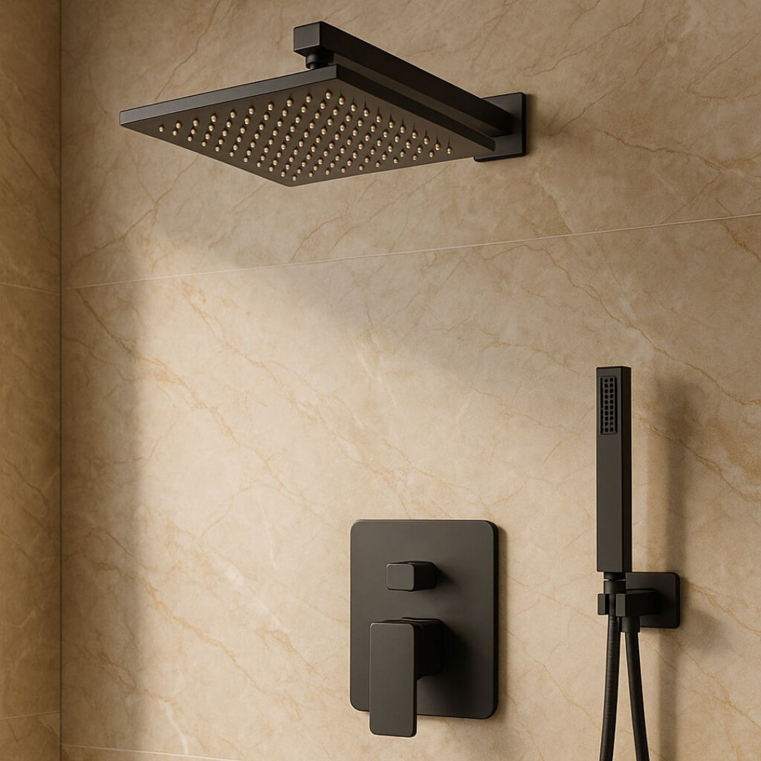Robinet douche encastré noir cascade pluie