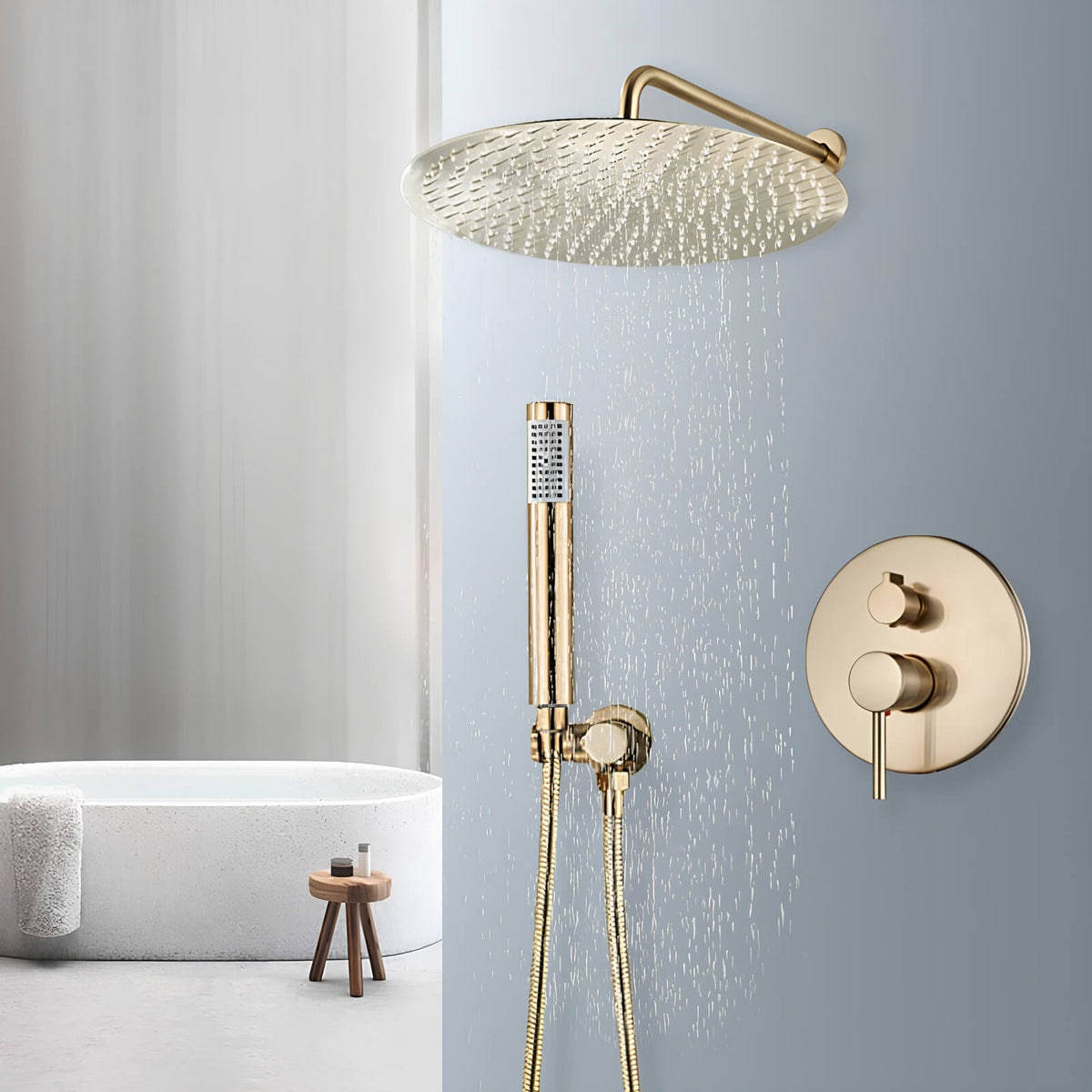 Robinet douche encastré rond dorée brossée