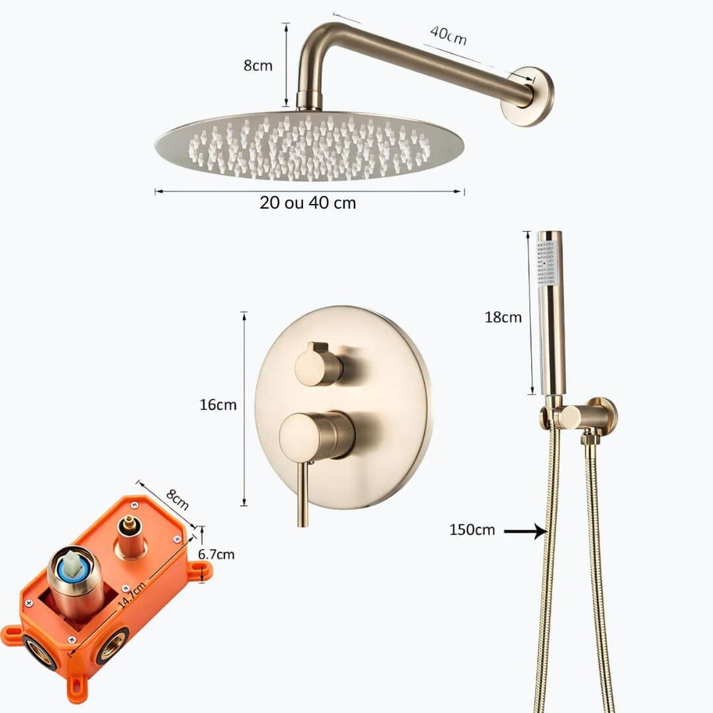 Robinet douche encastré rond dorée brossée