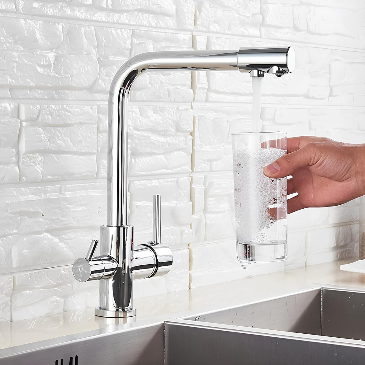 Robinet évier 3 voies eau filtrée laiton