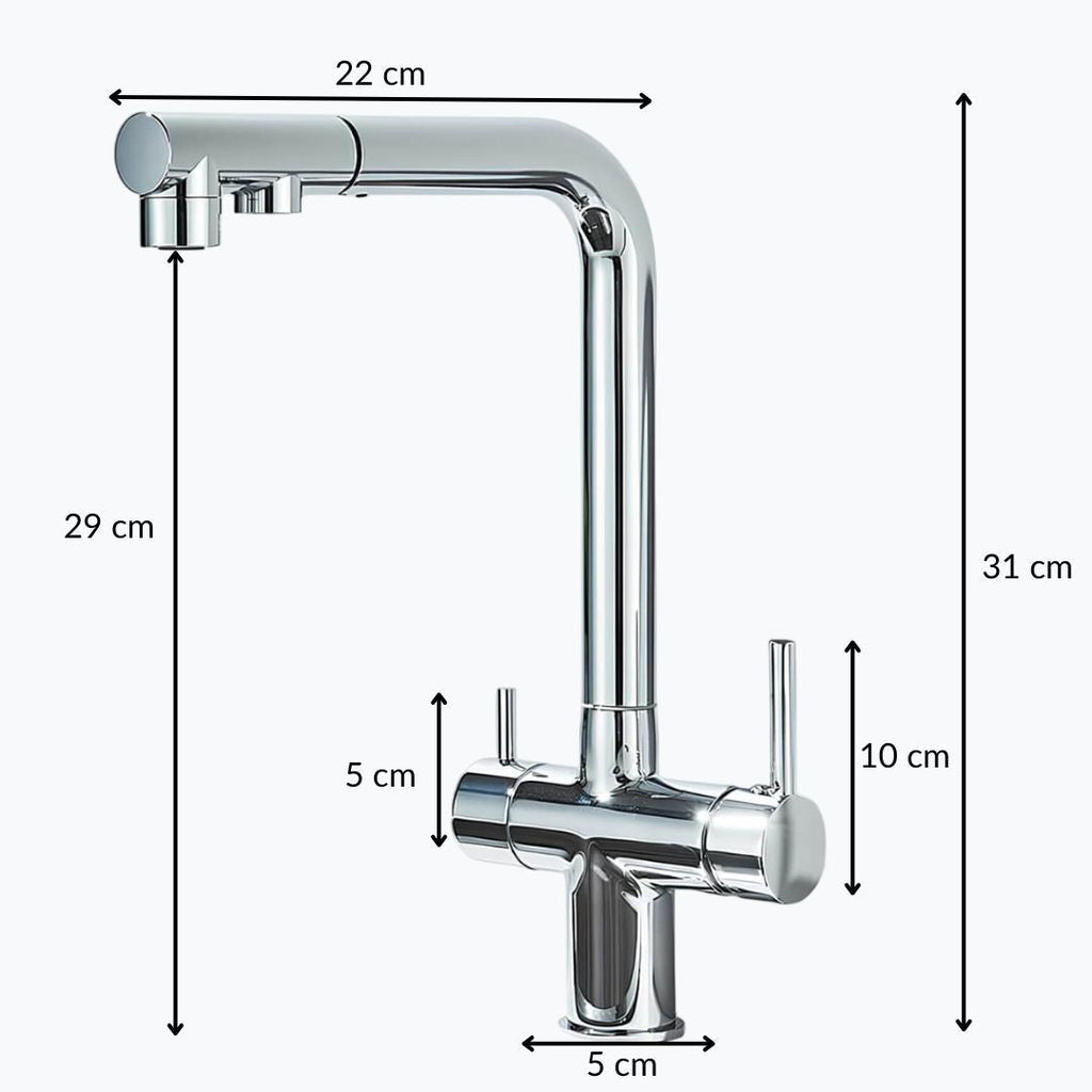 Robinet évier 3 voies eau filtrée laiton