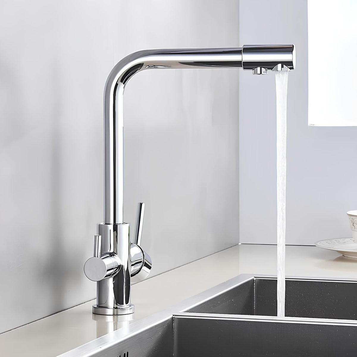 Robinet évier 3 voies eau filtrée laiton
