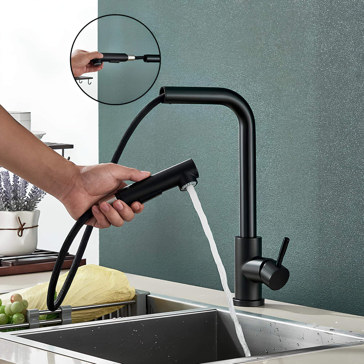 Robinet évier douchette rétractable inox