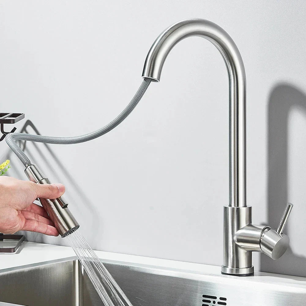 Robinet évier extractible monotrou acier inoxydable