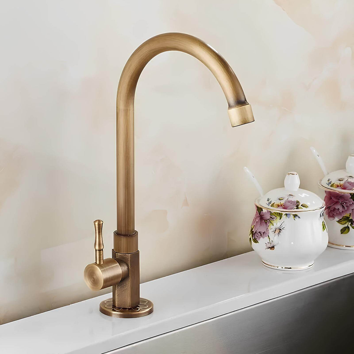 Robinet évier monotrou eau froide bronze brossé