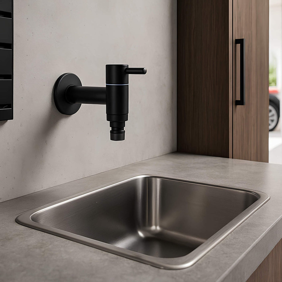 Robinet extérieur mural noir mat acier inoxydable