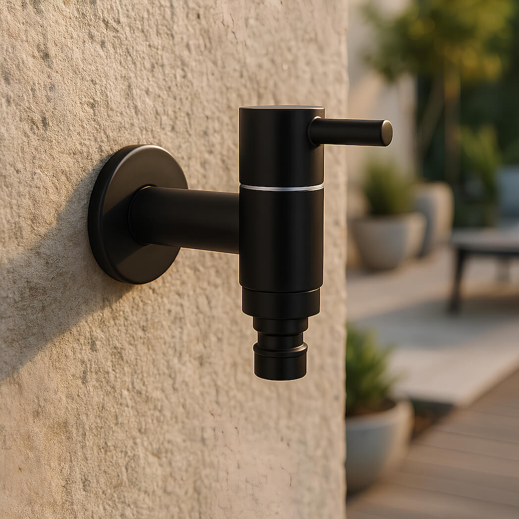 Robinet extérieur mural noir mat acier inoxydable