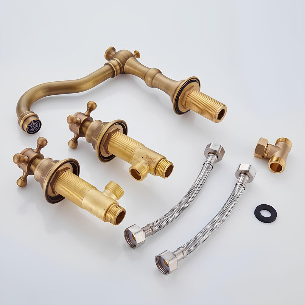 Robinet lavabo 3 trous bronze patiné vintage