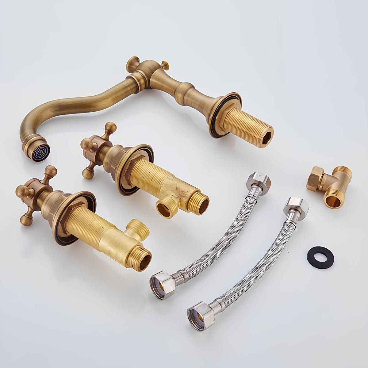 Robinet lavabo 3 trous bronze patiné vintage