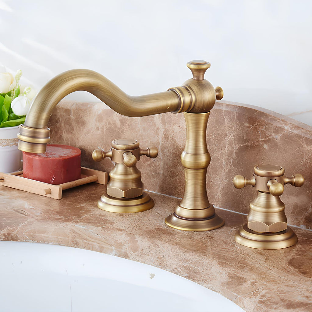 Robinet lavabo 3 trous bronze patiné vintage