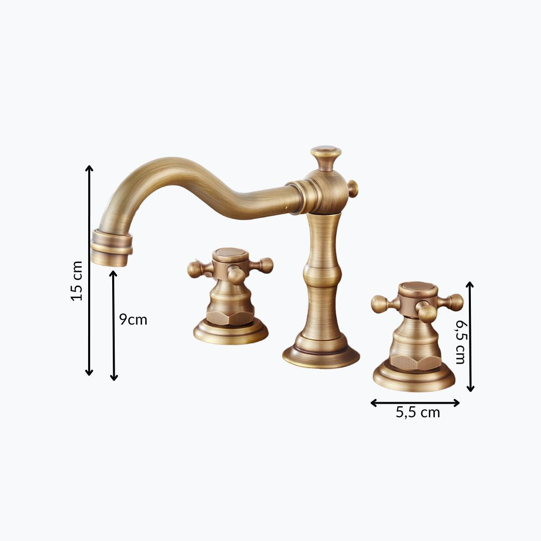 Robinet lavabo 3 trous bronze patiné vintage