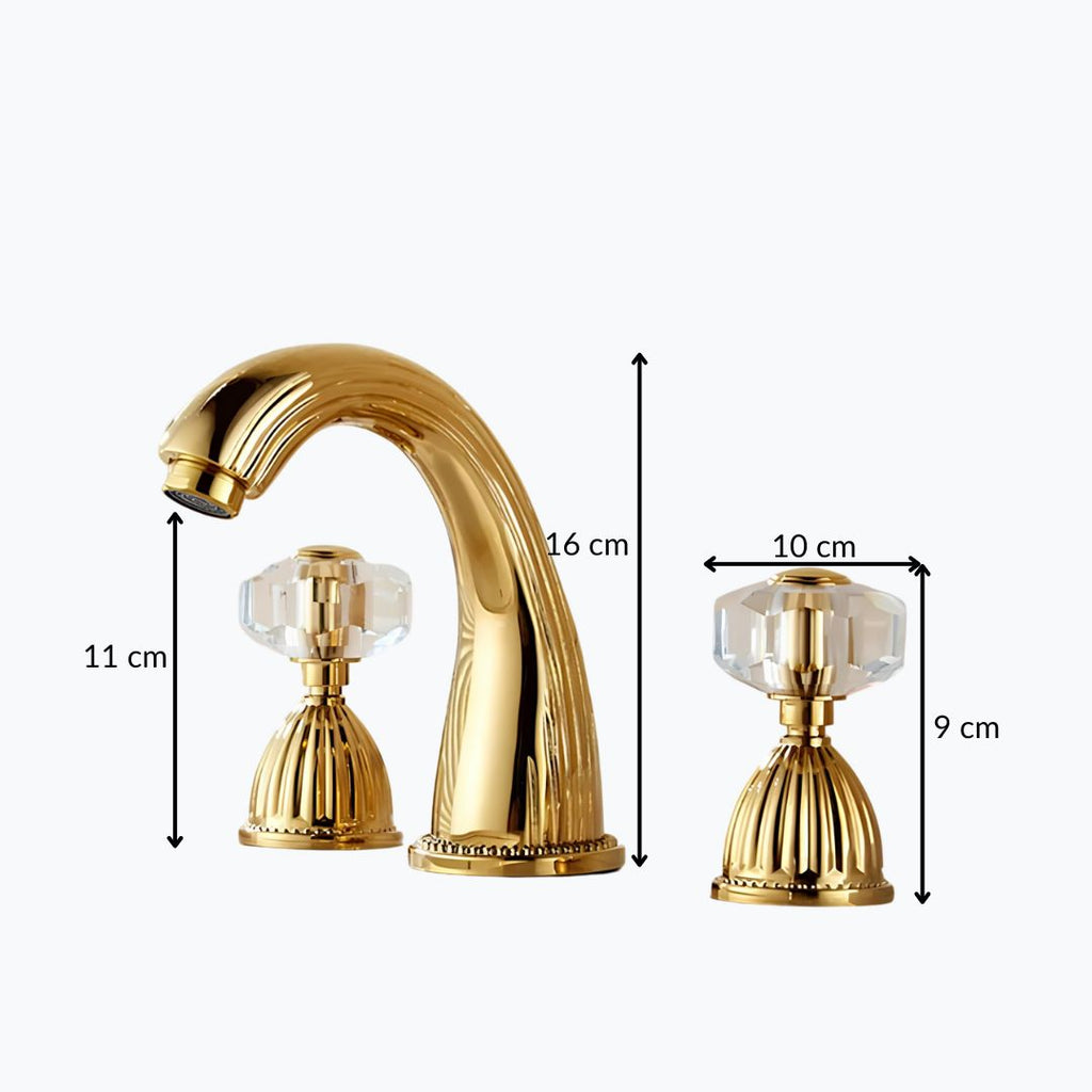 Robinet lavabo 3 trous poignées cristal