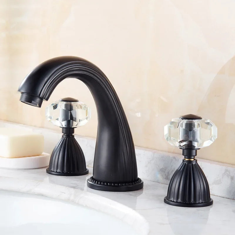 Robinet lavabo 3 trous poignées cristal