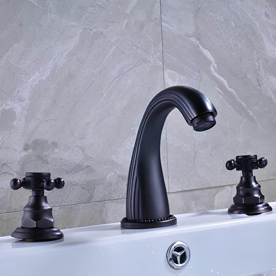 Robinet lavabo 3 trous poignées croisées laiton