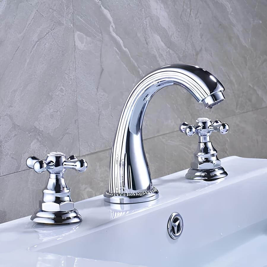 Robinet lavabo 3 trous poignées croisées laiton