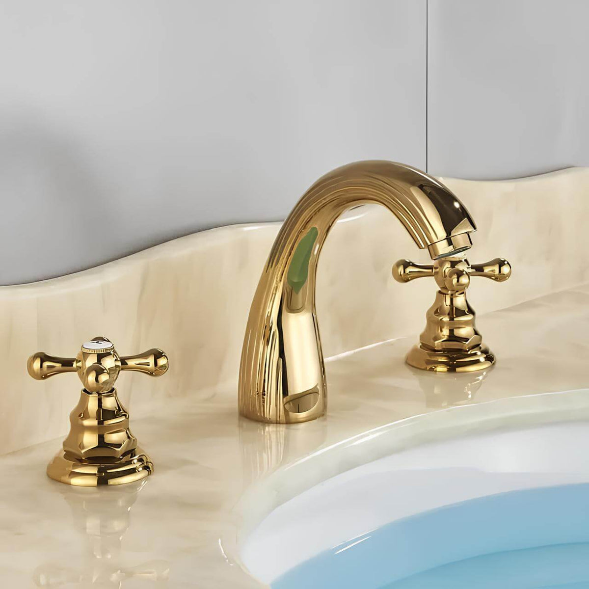 Robinet lavabo 3 trous poignées croisées laiton