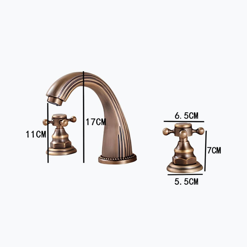Robinet lavabo 3 trous poignées croisées laiton