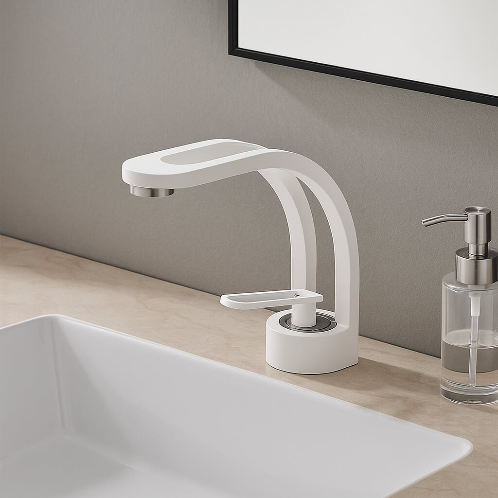 Robinet lavabo cascade laiton design arrondi