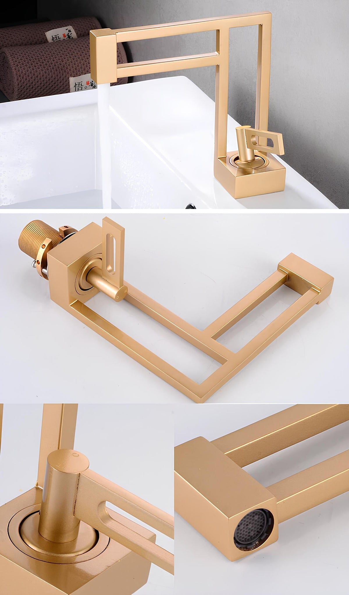 Robinet lavabo cascade laiton massif design
