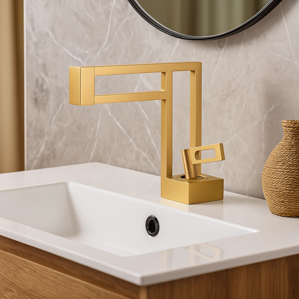 Robinet lavabo cascade laiton massif design