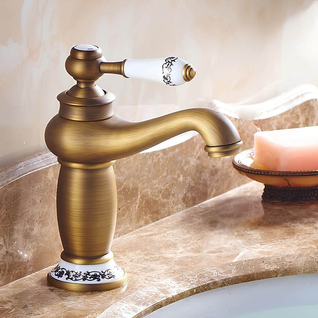 Robinet lavabo laiton finition antique monocommande