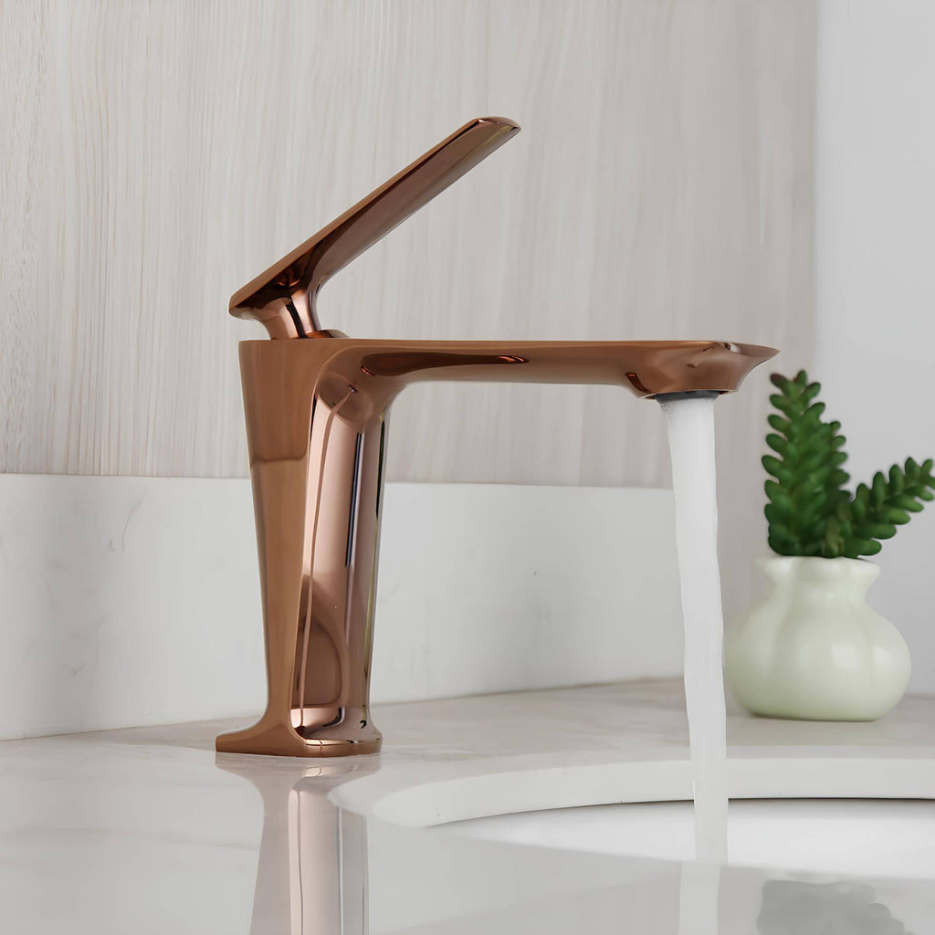 Robinet lavabo mitigeur design rose doré