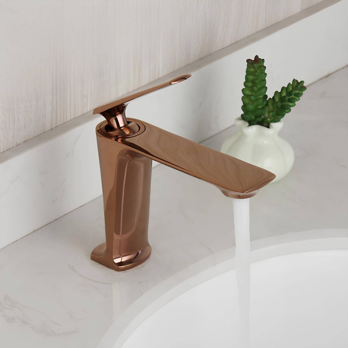 Robinet lavabo mitigeur design rose doré