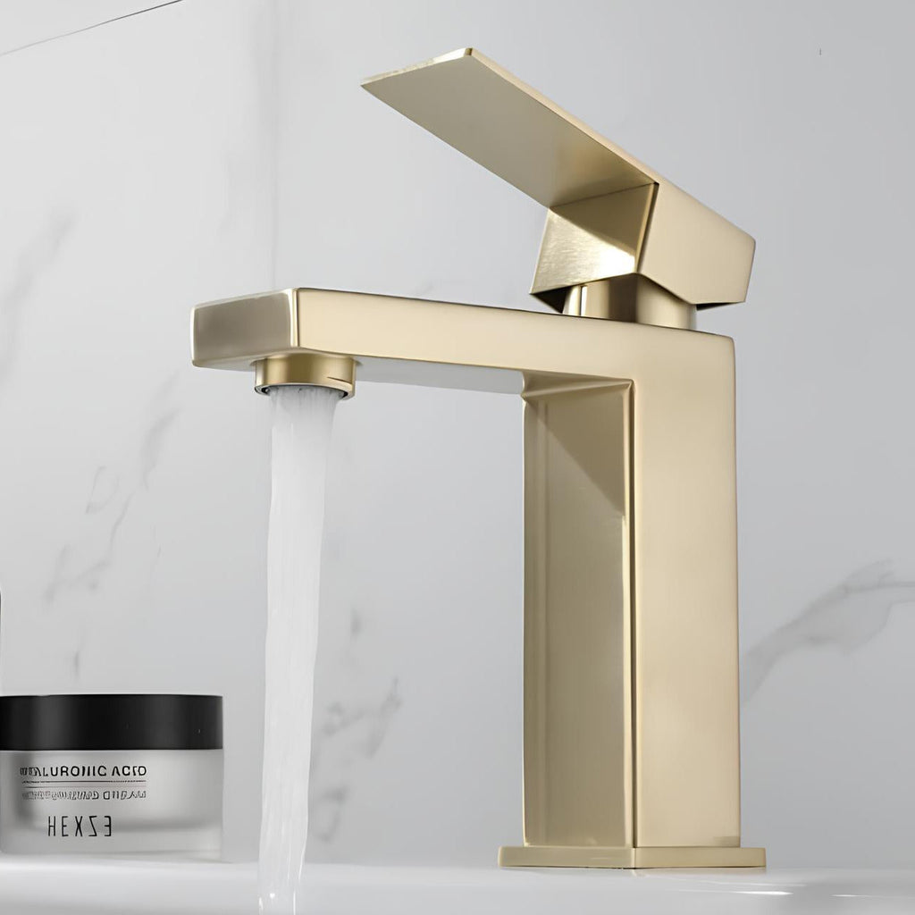 Robinet lavabo mitigeur inox or brossé