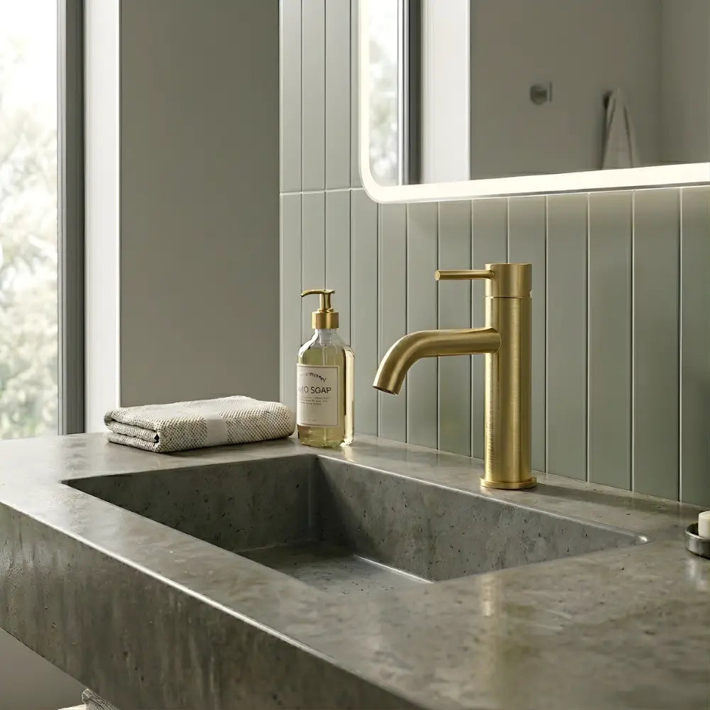 Robinet salle de bain or brossé